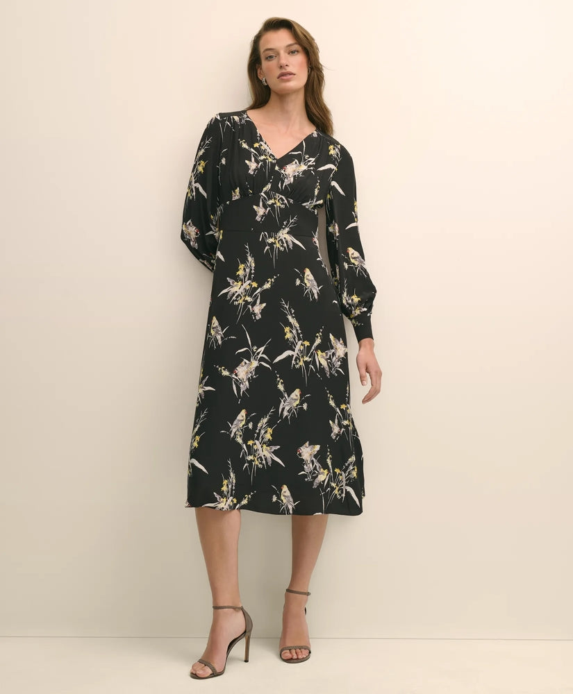 Viscose Fit & Flare Bird Print Dress | Brooks Brothers sale