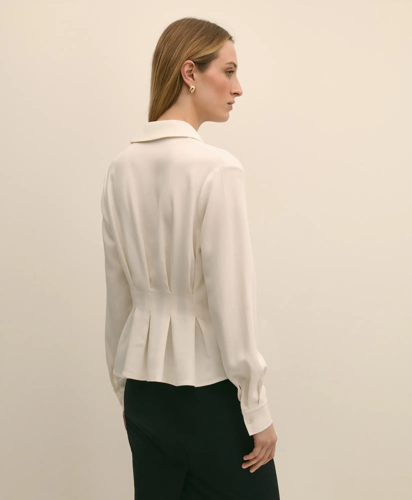 Viscose Pleated Peplum Blouse | Brooks Brothers discount