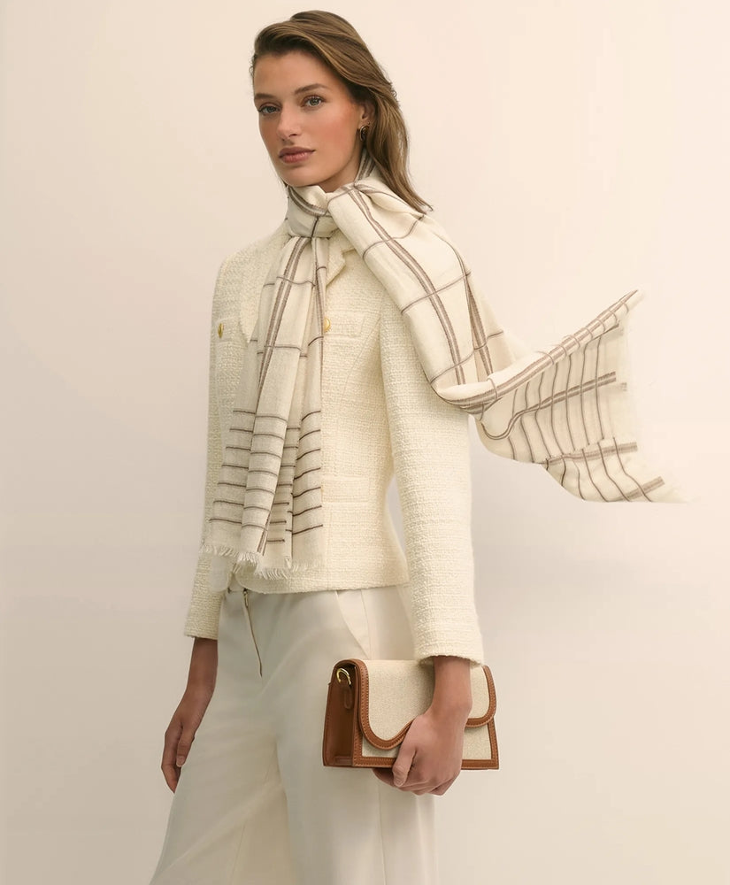 Viscose-Wool-Silk Blend Shimmer Plaid Scarf | Brooks Brothers online shop
