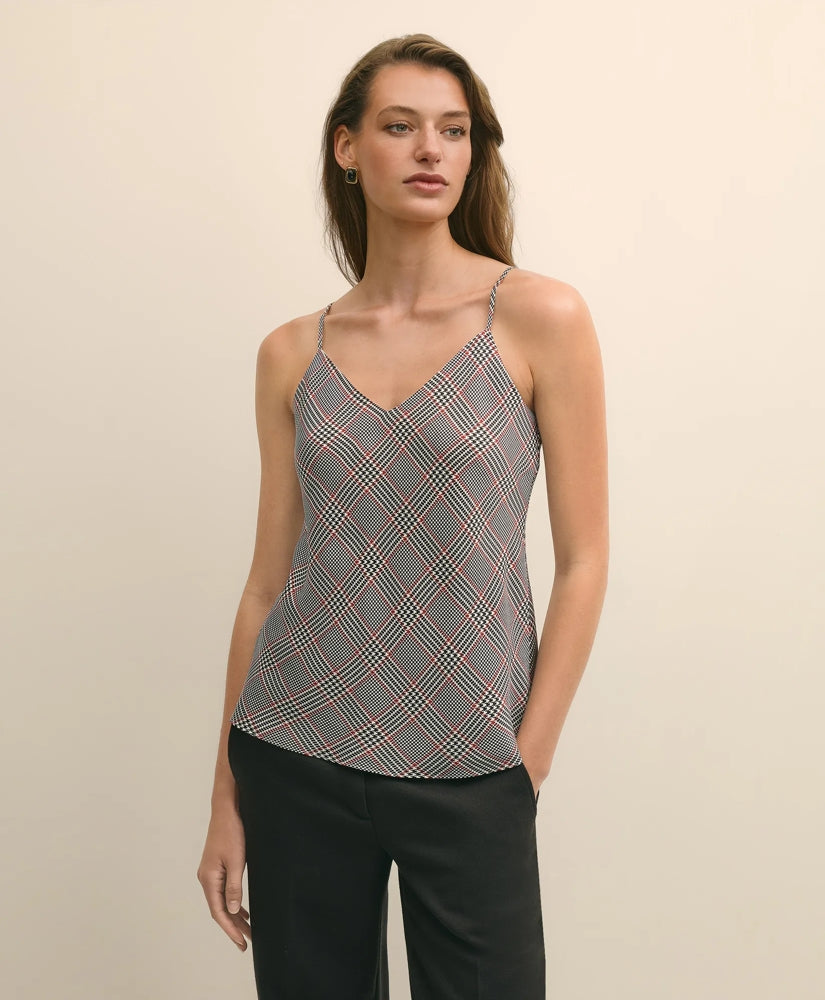 V-Neck Glen Plaid Print Camisole in Washable Silk Charmeuse | Brooks Brothers on sale