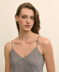 V-Neck Glen Plaid Print Camisole in Washable Silk Charmeuse | Brooks Brothers on sale