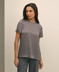 Washable Silk Charmeuse Plaid Short-Sleeve Top | Brooks Brothers on sale
