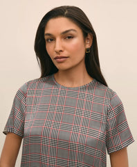 Washable Silk Charmeuse Plaid Short-Sleeve Top | Brooks Brothers on sale