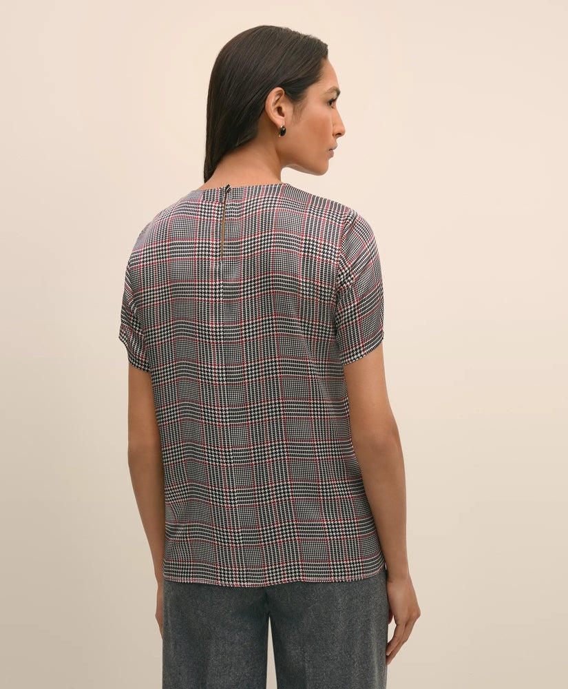 Washable Silk Charmeuse Plaid Short-Sleeve Top | Brooks Brothers on sale