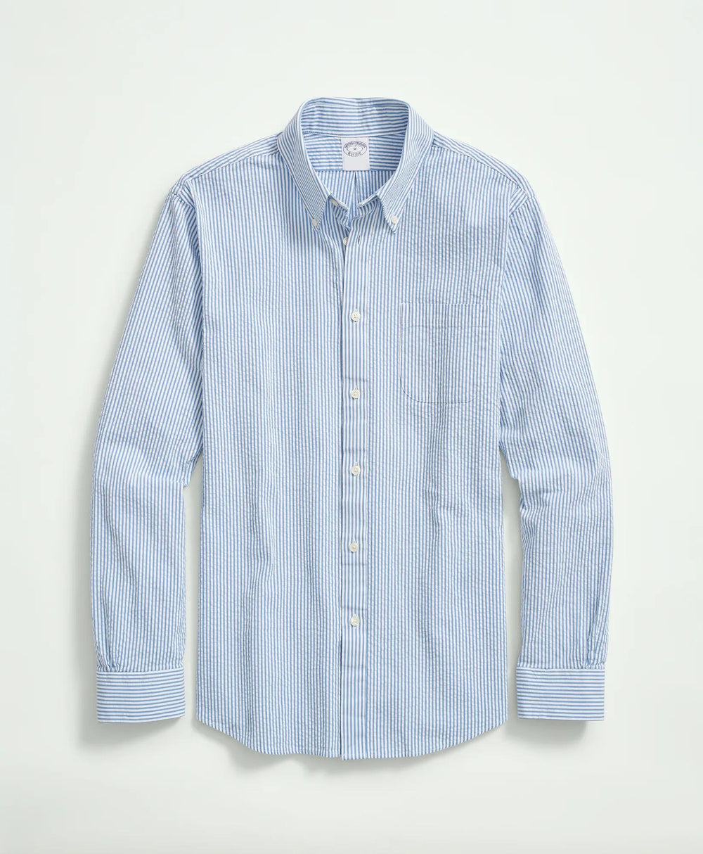 Washed Cotton Seersucker Button-Down Collar, Stripe Sport Shirt | Brooks Brothers cheap