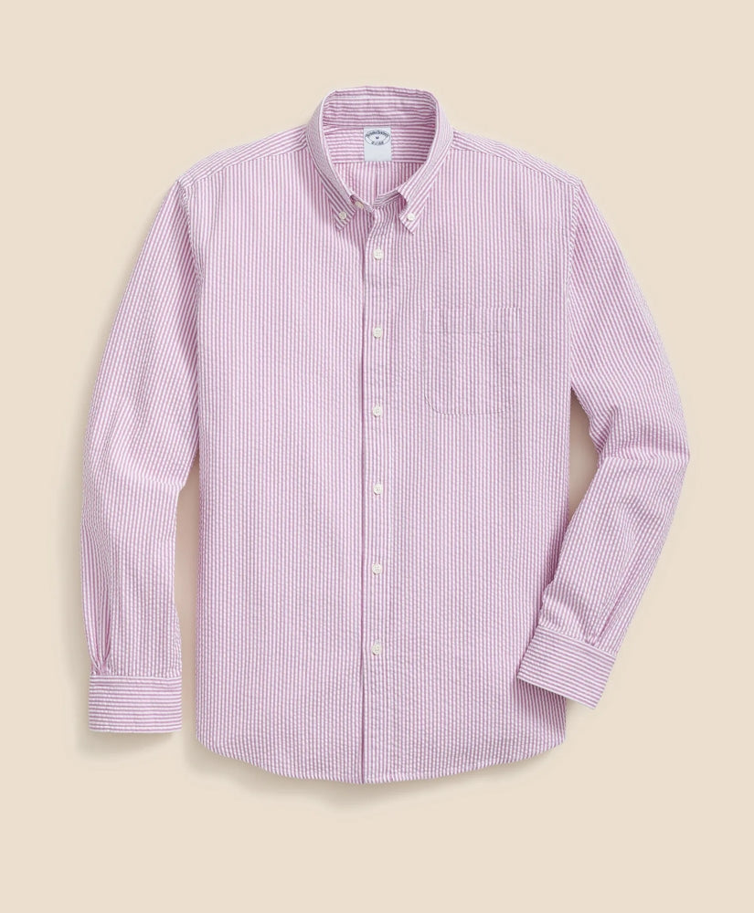 Washed Cotton Seersucker Button-Down Collar, Stripe Sport Shirt | Brooks Brothers cheap