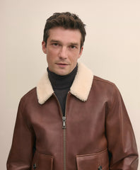 Washed Leather Bomber Jacket With Shearling Collar | Brooks Brothers cheap
