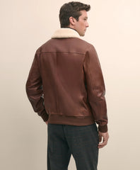 Washed Leather Bomber Jacket With Shearling Collar | Brooks Brothers cheap