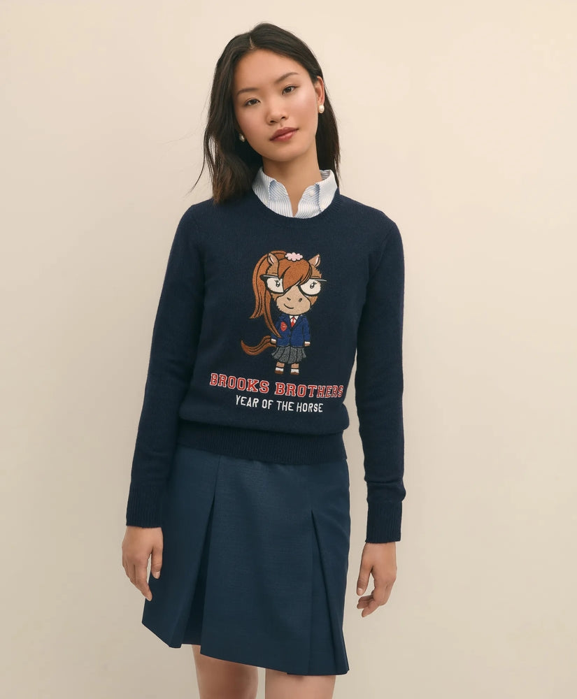Women's Lunar New Year Merino-Wool-Blend Intarsia Crewneck Sweater | Brooks Brothers cheap