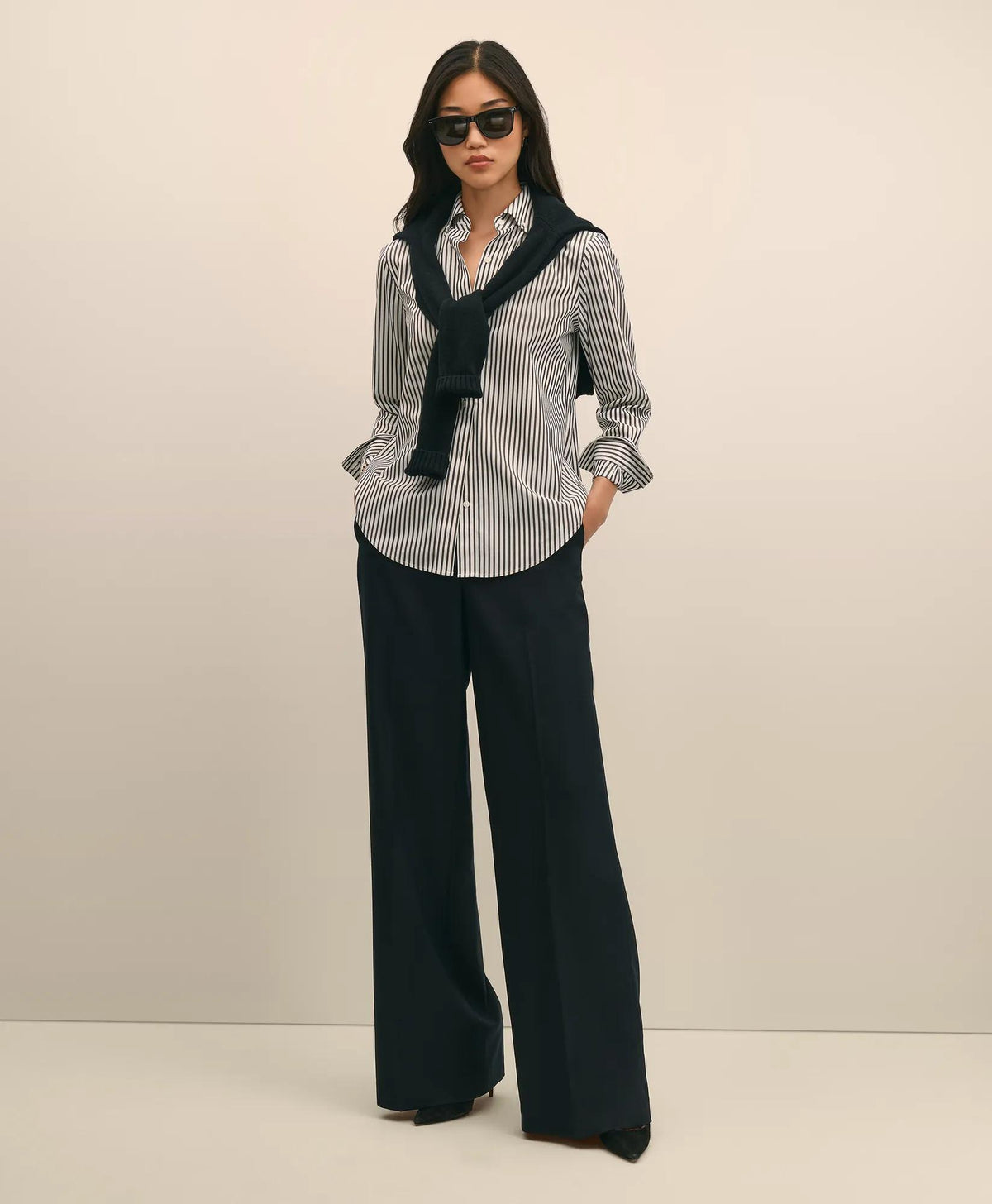 Wool Flannel High Waisted Wide-Leg Pant | Brooks Brothers for sale