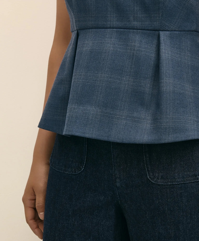 Wool-Silk Blend Sleeveless Plaid Peplum Top | Brooks Brothers online