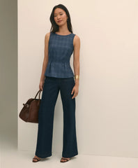 Wool-Silk Blend Sleeveless Plaid Peplum Top | Brooks Brothers online
