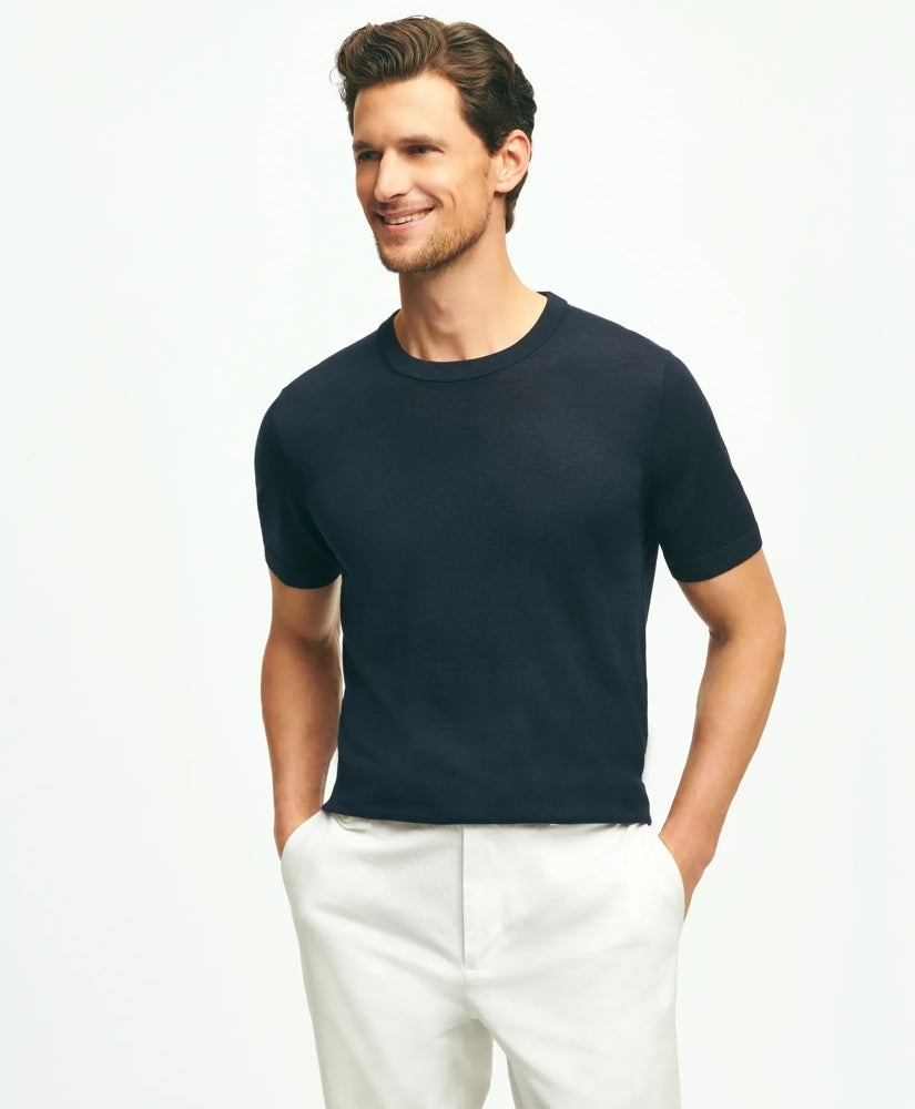 Lightweight Luxe All-Season Sweater, Short Sleeve Crewneck | Brooks Brothers online