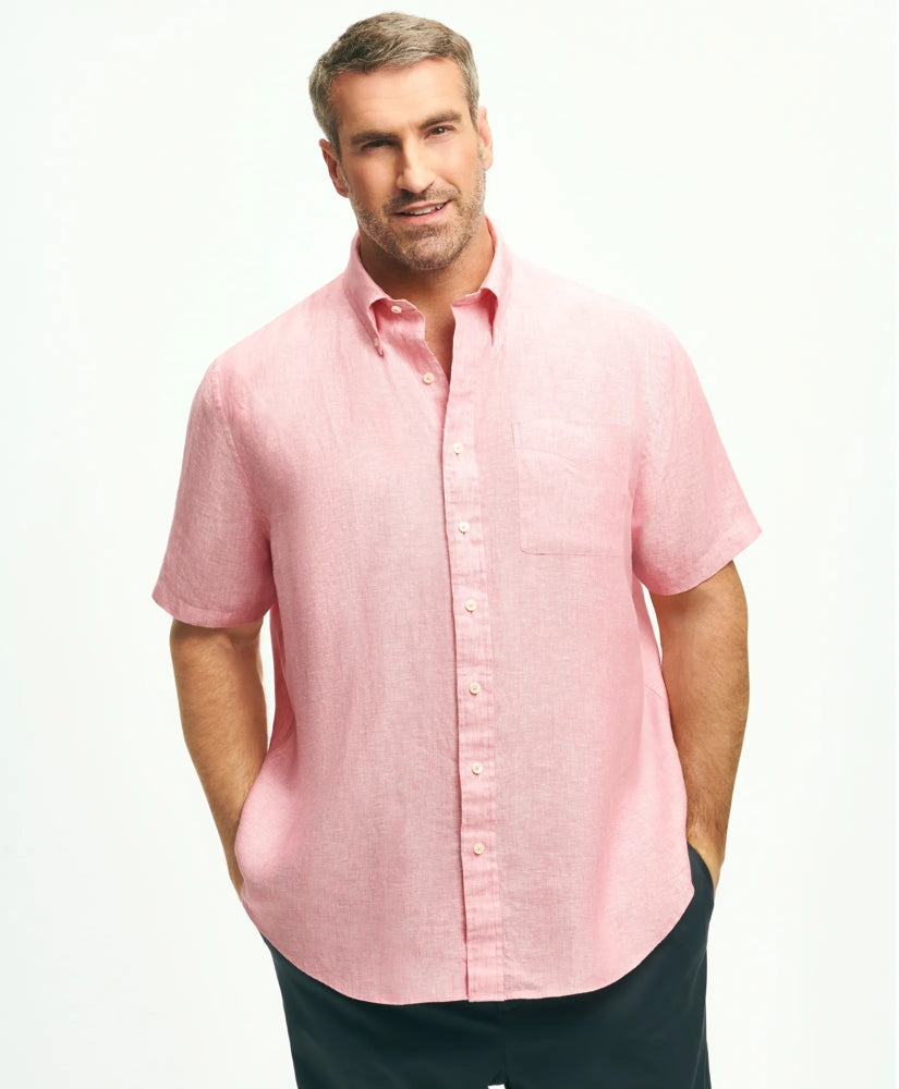 Big & Tall Sport Shirt, Short-Sleeve Irish Linen | Brooks Brothers online
