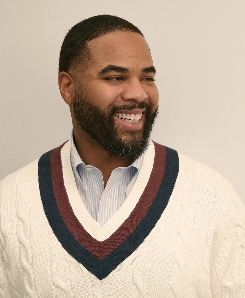 Big & Tall Supima® Cotton Cable Tennis Sweater | Brooks Brothers sale
