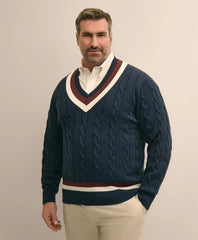 Big & Tall Supima® Cotton Cable Tennis Sweater | Brooks Brothers sale