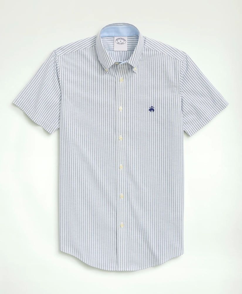 Stretch Non-Iron Oxford Button-Down Collar, Bengal Stripe Short- Sleeve Sport Shirt | Brooks Brothers sale