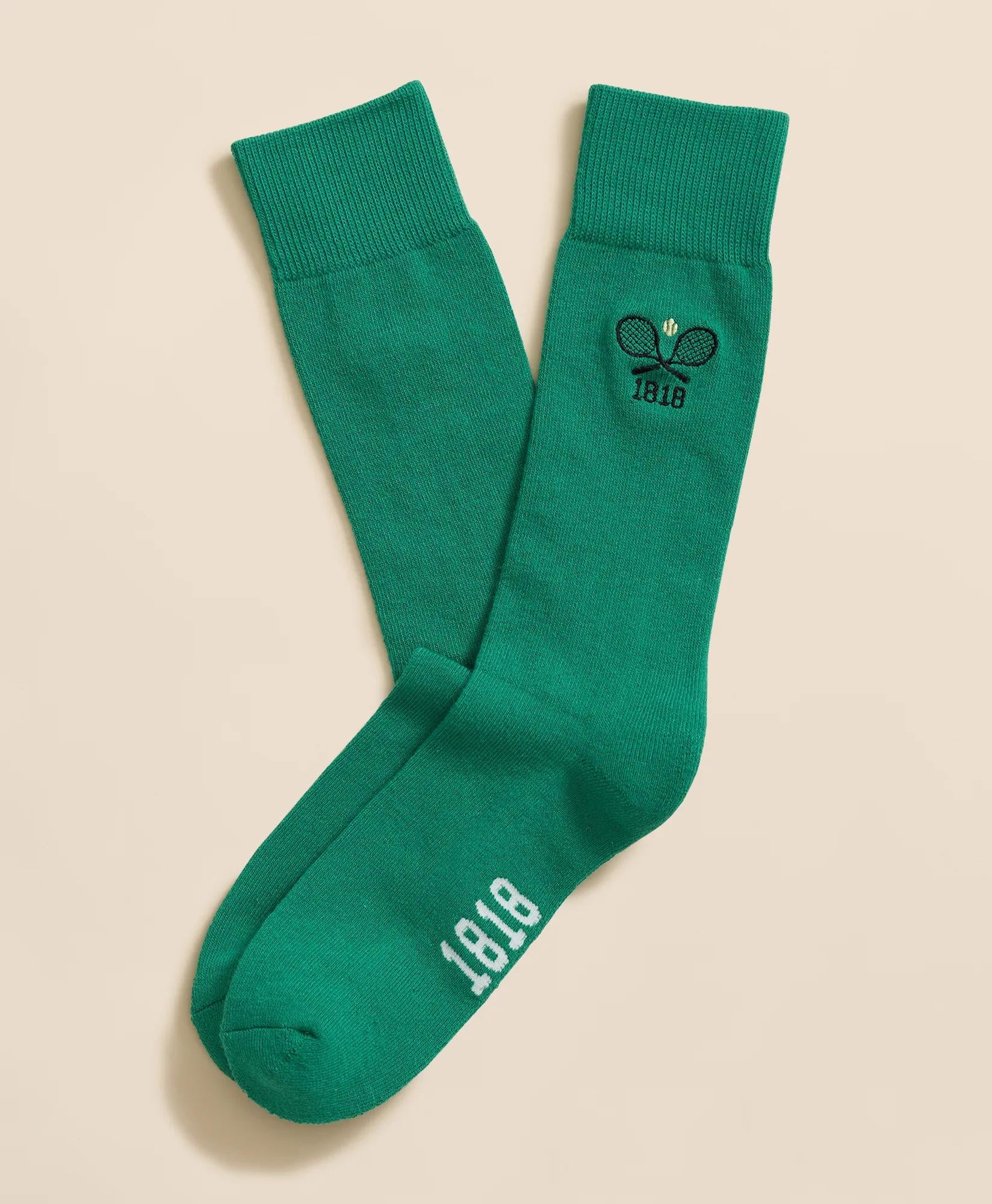 Cotton Blend Ribbed Socks with Embroidered Tennis Racquets | Brooks Brothers online shop