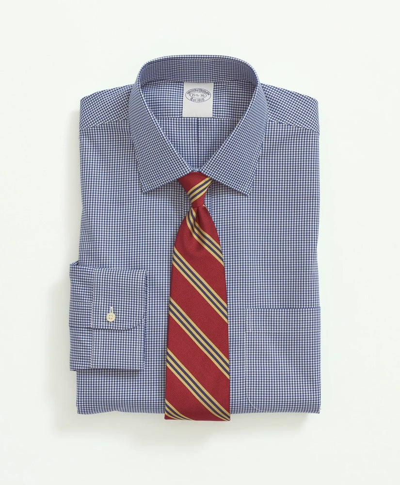 Stretch Supima® Cotton Non-Iron Pinpoint Oxford Ainsley Collar, Gingham Dress Shirt | Brooks Brothers online shop