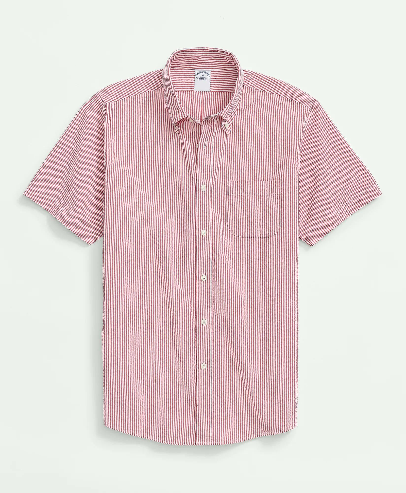 Washed Cotton Seersucker Button-Down Collar, Stripe Short-Sleeve Sport Shirt | Brooks Brothers cheap