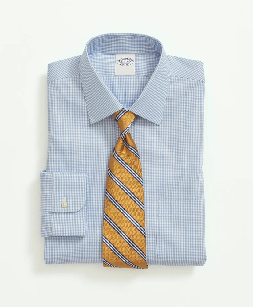 Stretch Supima® Cotton Non-Iron Pinpoint Oxford Ainsley Collar, Gingham Dress Shirt | Brooks Brothers online shop