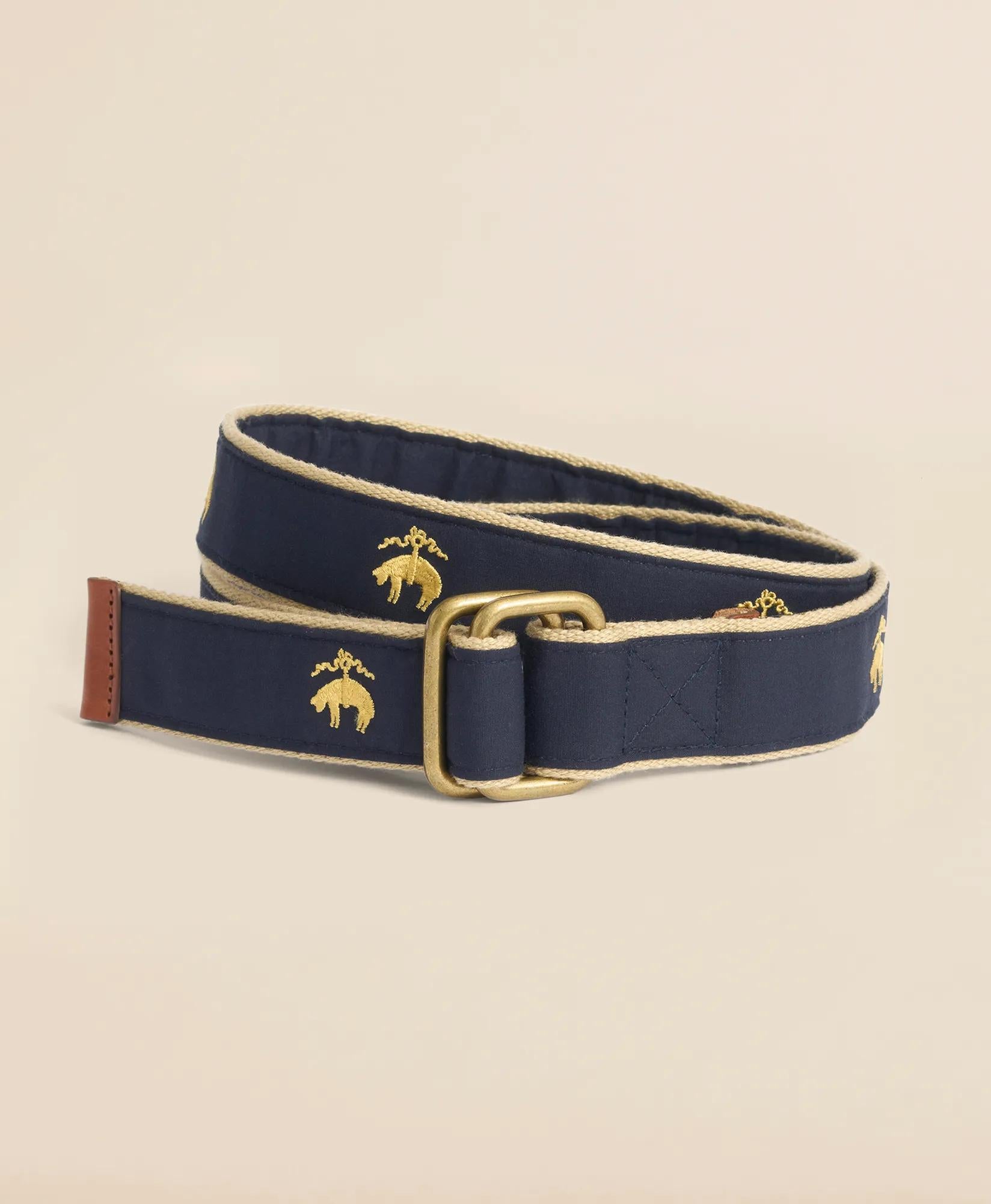Embroidered Leather Tab D-Ring Belt | Brooks Brothers discount