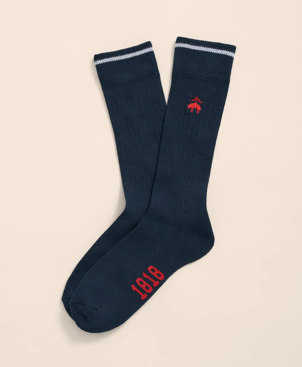 Cotton Blend Contrast Tipped Ribbed Socks with Golden Fleece® Embroidery | Brooks Brothers on sale