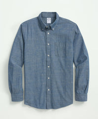 Chambray Cotton Poplin Polo Button Down Collar, Sport Shirt | Brooks Brothers on sale