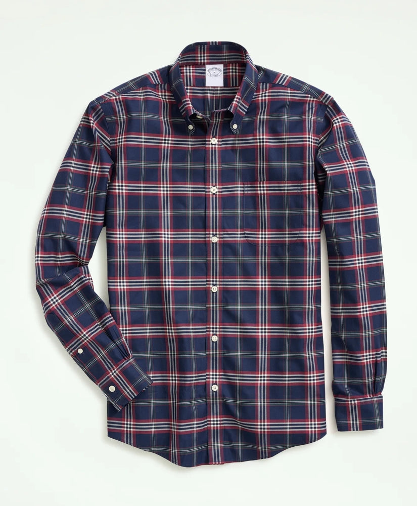 Stretch Supima® Cotton Non-Iron Twill Polo Button Down Collar, Tartan Shirt | Brooks Brothers discount