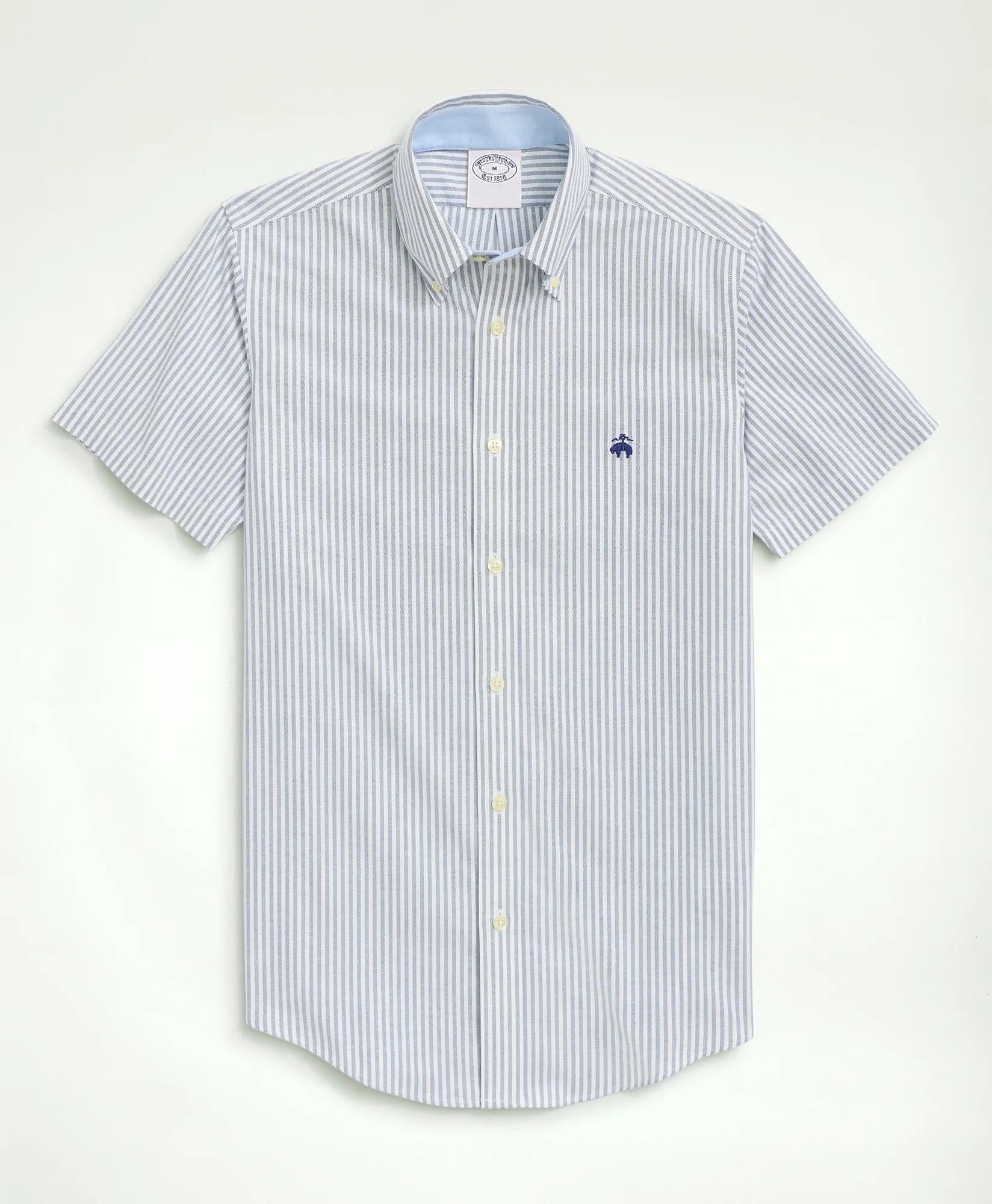 Stretch Non-Iron Oxford Button-Down Collar, Bengal Stripe Short- Sleeve Sport Shirt | Brooks Brothers sale
