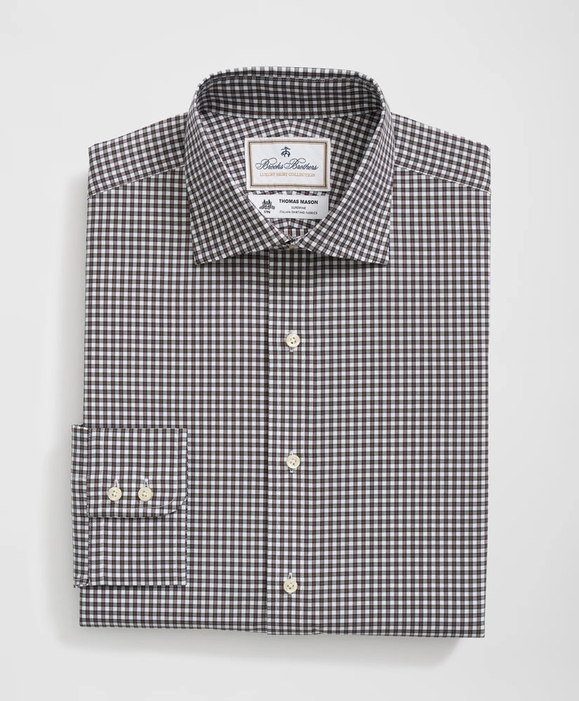Brooks Brothers X Thomas Mason® Cotton English Collar, Checked Dress Shirt | Brooks Brothers online shop