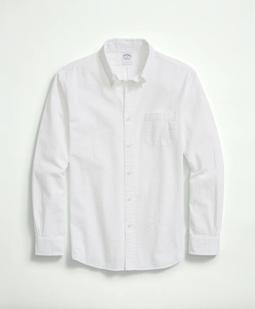 Washed Cotton Seersucker Button-Down Collar Sport Shirt | Brooks Brothers sale