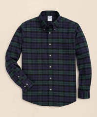 Portuguese Flannel Polo Button Down Collar, Black Watch Shirt | Brooks Brothers sale