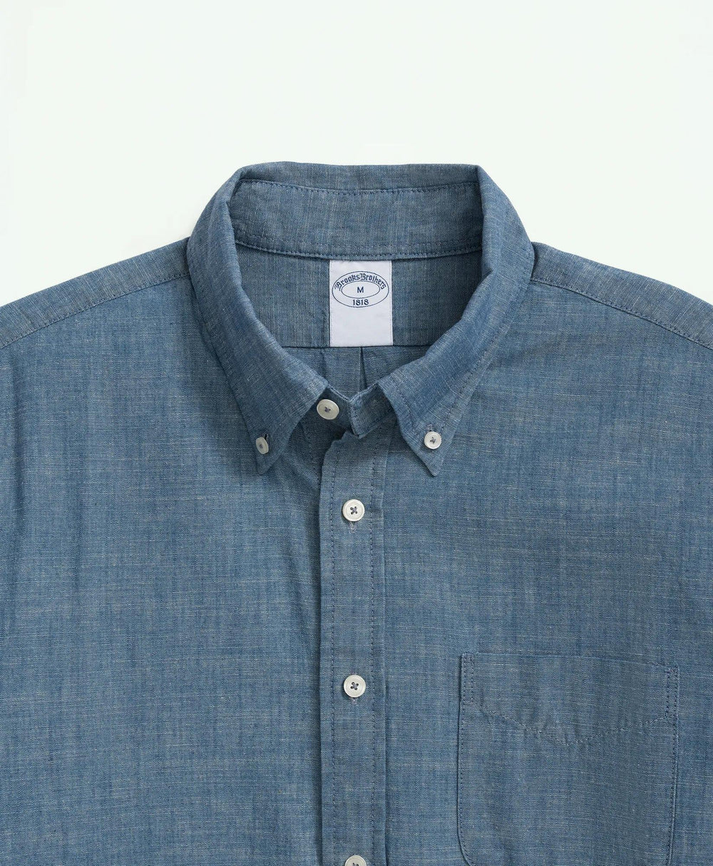 Chambray Cotton Poplin Polo Button Down Collar, Sport Shirt | Brooks Brothers on sale