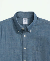 Chambray Cotton Poplin Polo Button Down Collar, Sport Shirt | Brooks Brothers on sale